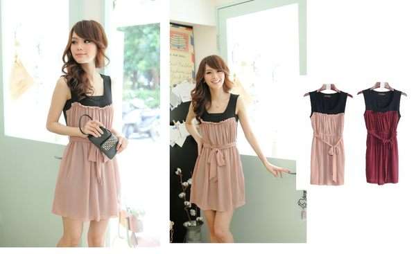 Elegant Chiffon Dress with belt (Available in Salmon Pink only)